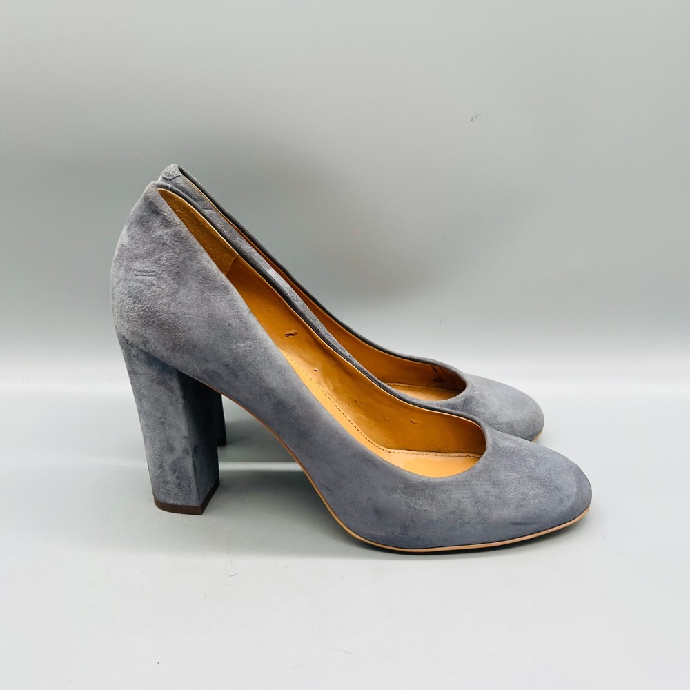 J Crew Shoes Women 9 Gray Suede Block Heel Round Toe Classic Dress Pumps Slip On